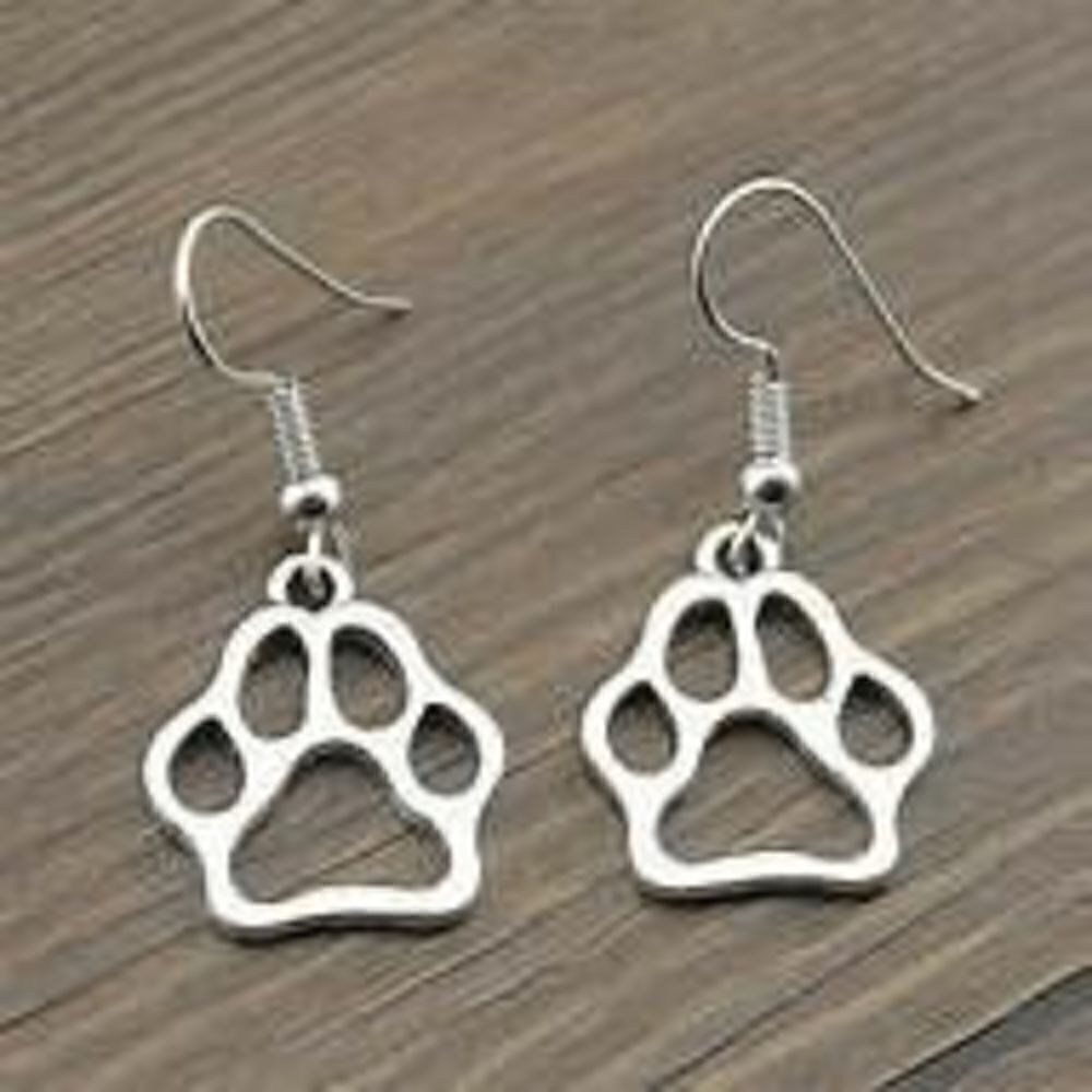 Puppy Animal Paw Print Stainless Steel Dangle Earrings